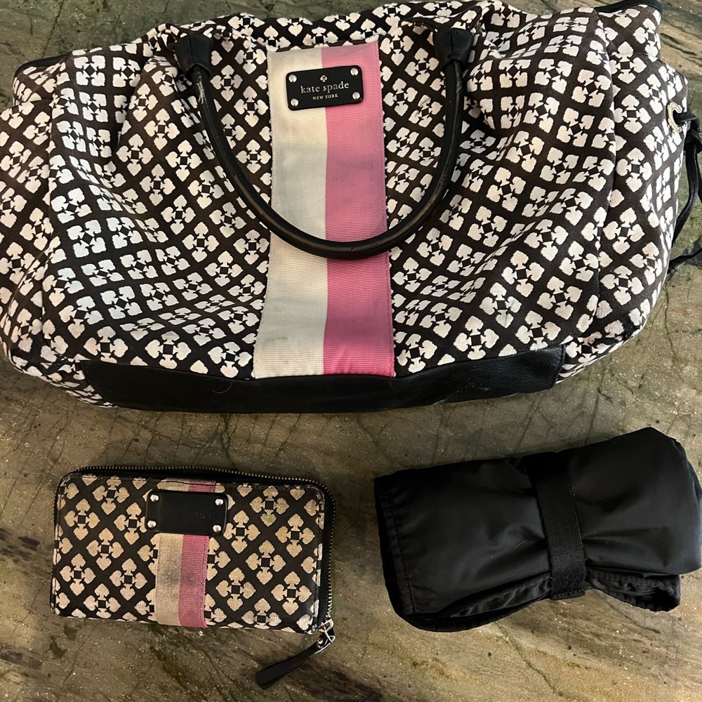 Kate Spade Black and Pink Diaper Bag and wallet